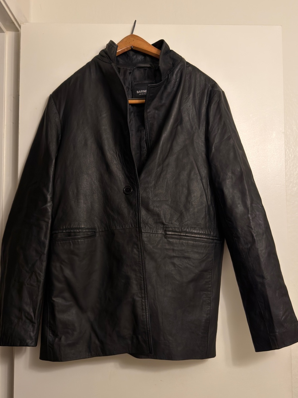 Barneys New York Black Leather Unisex Blazer Jacket